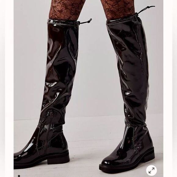 Free People Go Go Gloss Over-the-Knee Boots – Black Patent – Size 10 – NWB - Picture 1 of 7